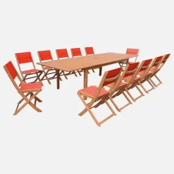 Uitschuifbare tuintafel van hout met 12 stoelen