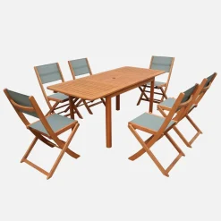 Uitschuifbare tuintafel van hout + 6 stoelen