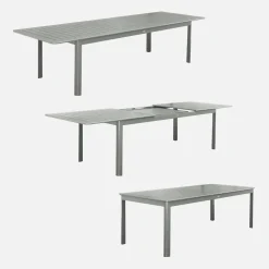 Uitschuifbare tuintafel van aluminium en textileen, 10 stoelen