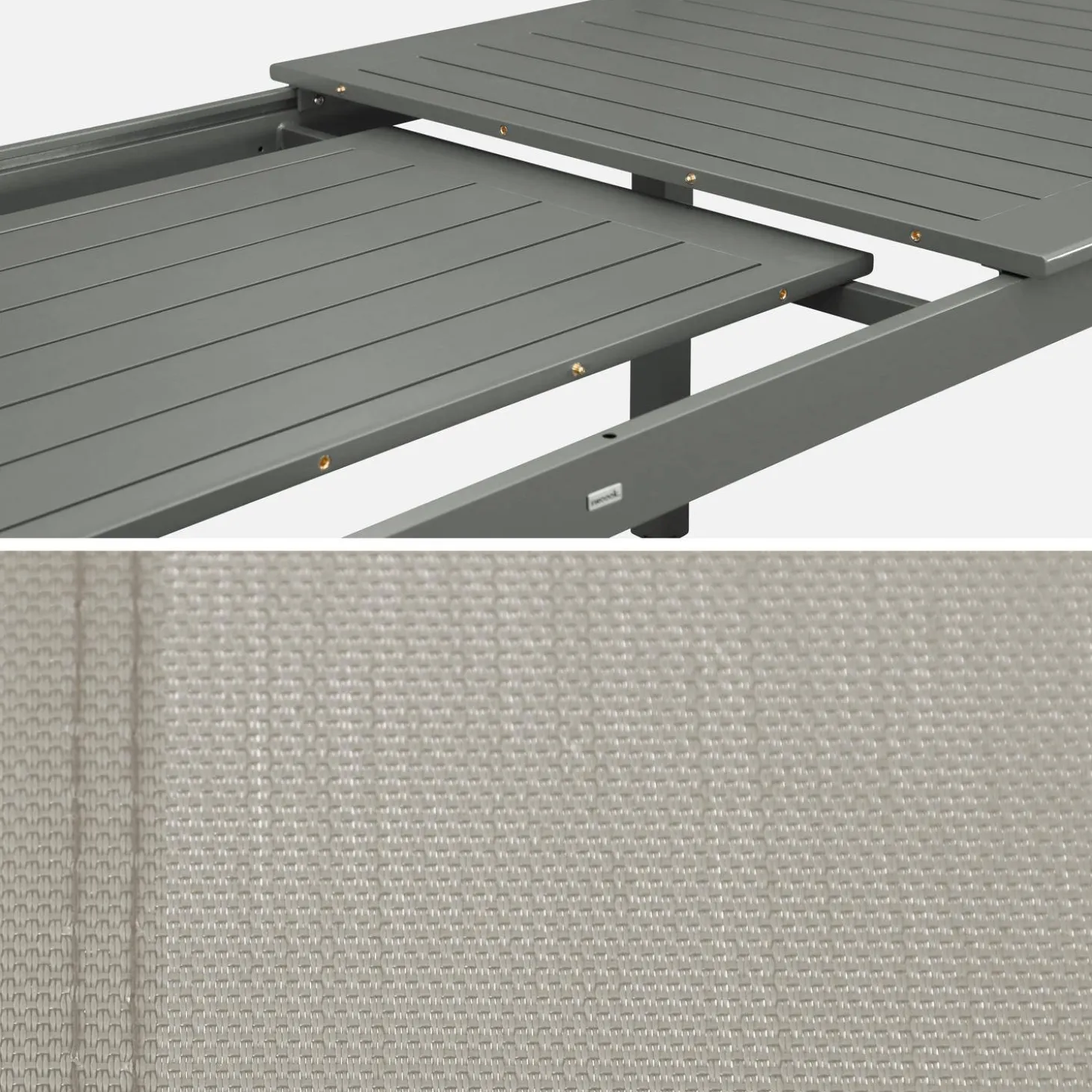 Uitschuifbare tuintafel van aluminium en textileen, 10 stoelen