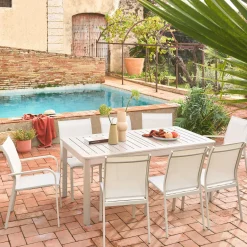 Uitschuifbare tuintafel van aluminium en textileen, 8 stoelen