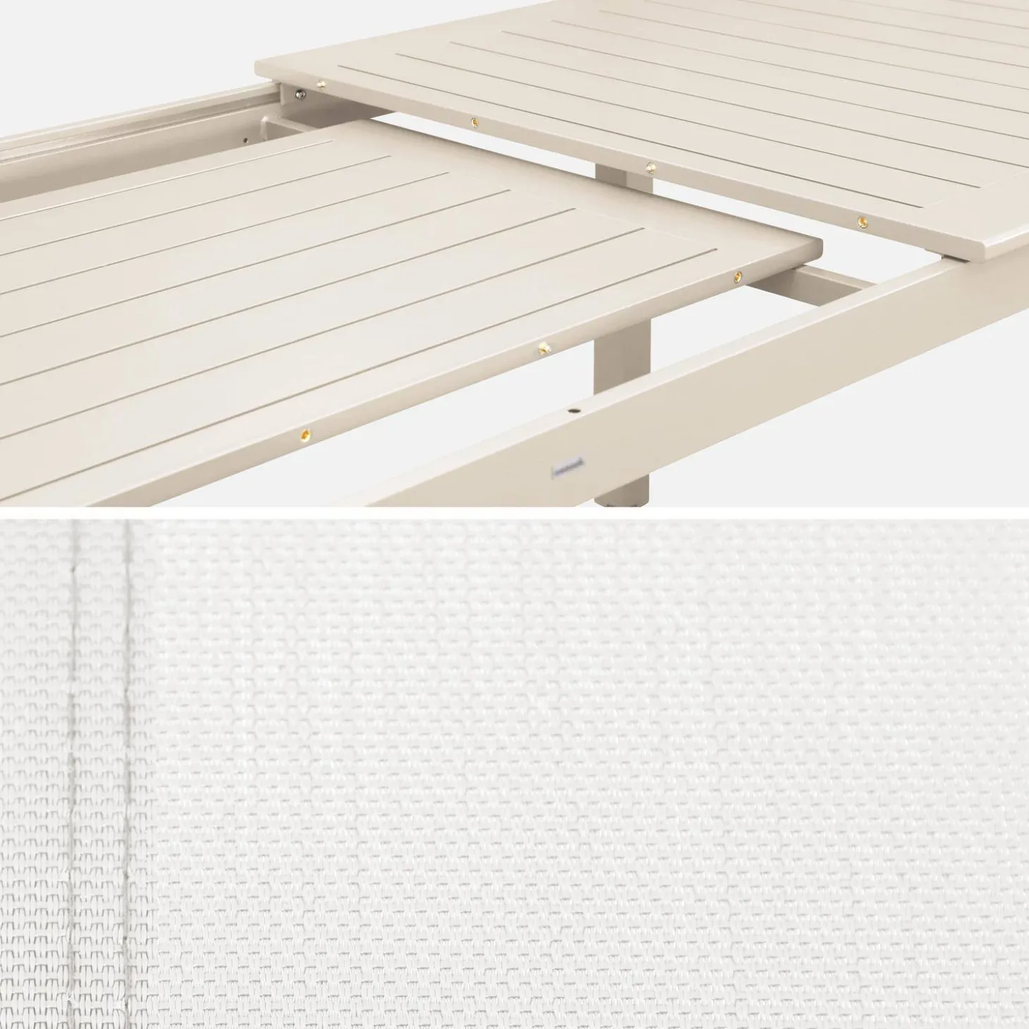 Uitschuifbare tuintafel van aluminium en textileen, 8 stoelen