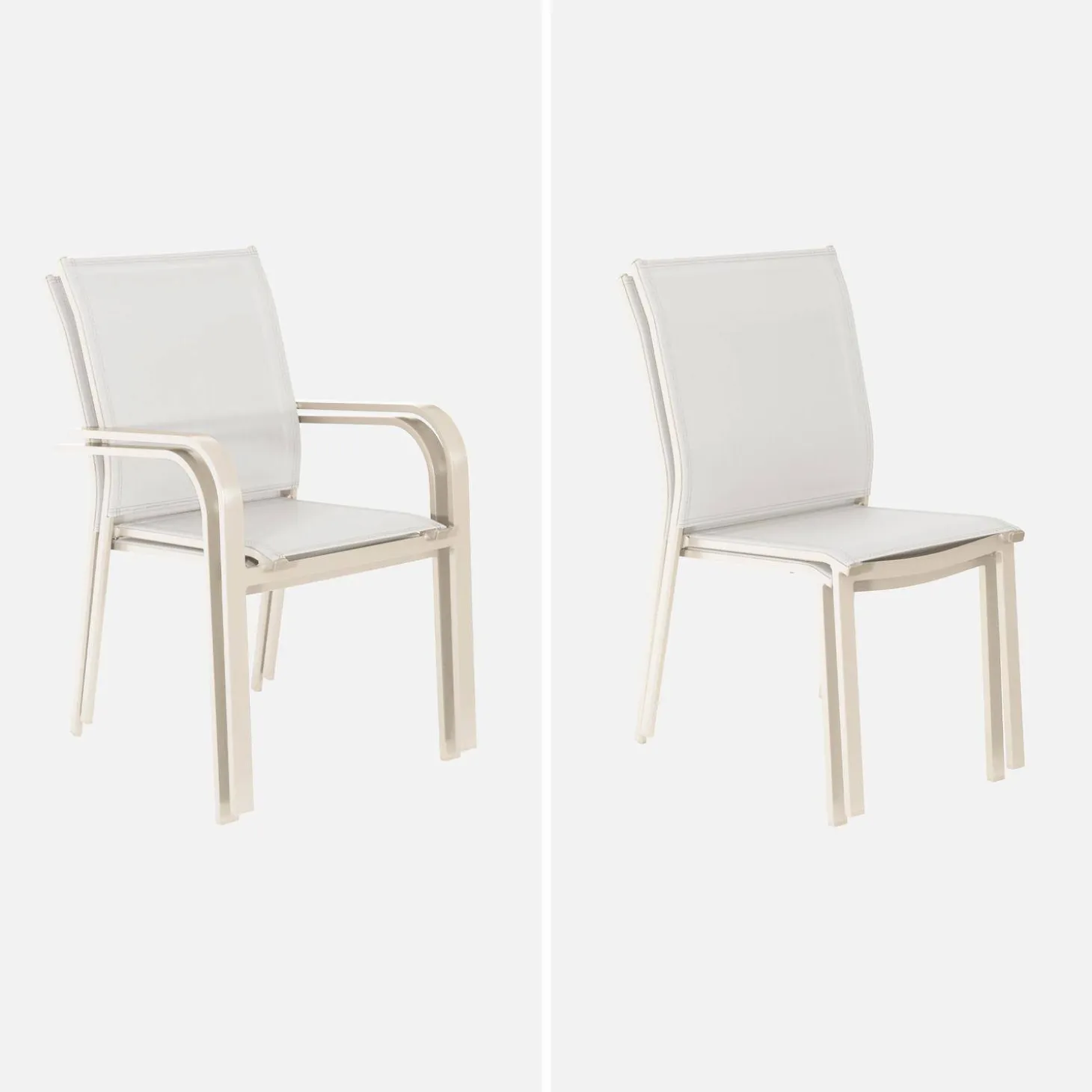 Uitschuifbare tuintafel van aluminium, 6 stoelen, waarvan 2 met armleuning