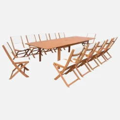 Uitschuifbare tuintafel van hout met 12 stoelen