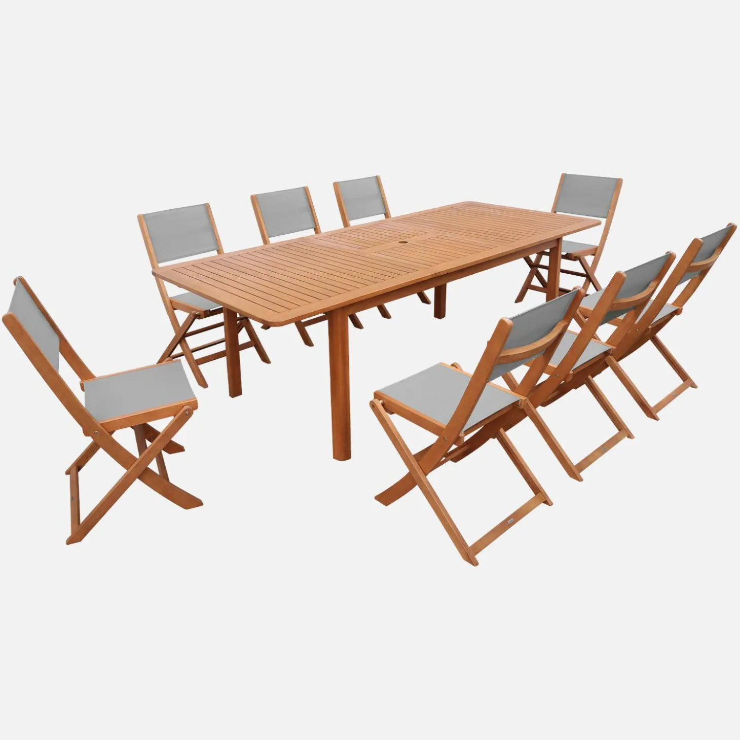 Uitschuifbare tuintafel van hout met 8 stoelen