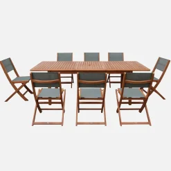 Uitschuifbare tuintafel van hout met 8 stoelen