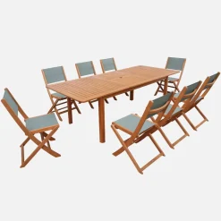 Uitschuifbare tuintafel van hout met 8 stoelen