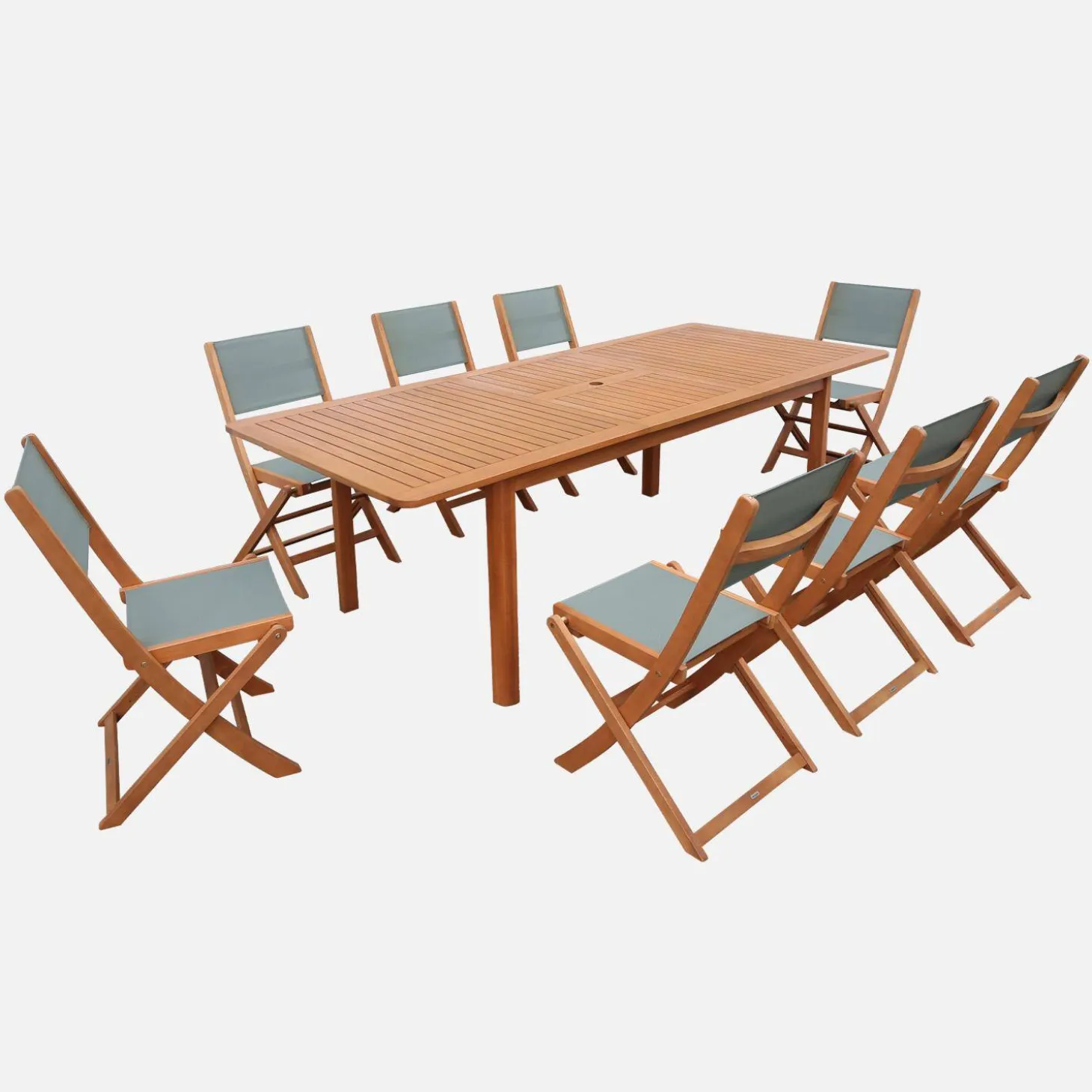 Uitschuifbare tuintafel van hout met 8 stoelen