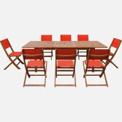 Uitschuifbare tuintafel van hout met 8 stoelen