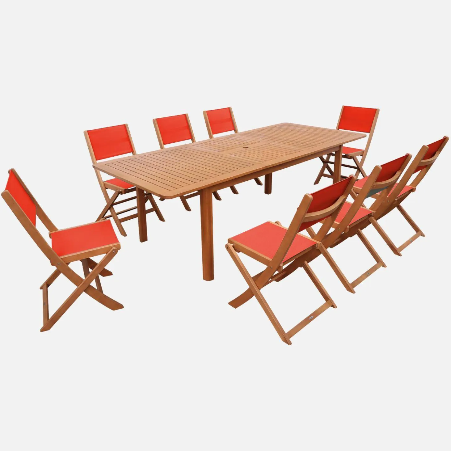 Uitschuifbare tuintafel van hout met 8 stoelen