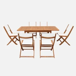 Uitschuifbare tuintafel van hout + 6 stoelen