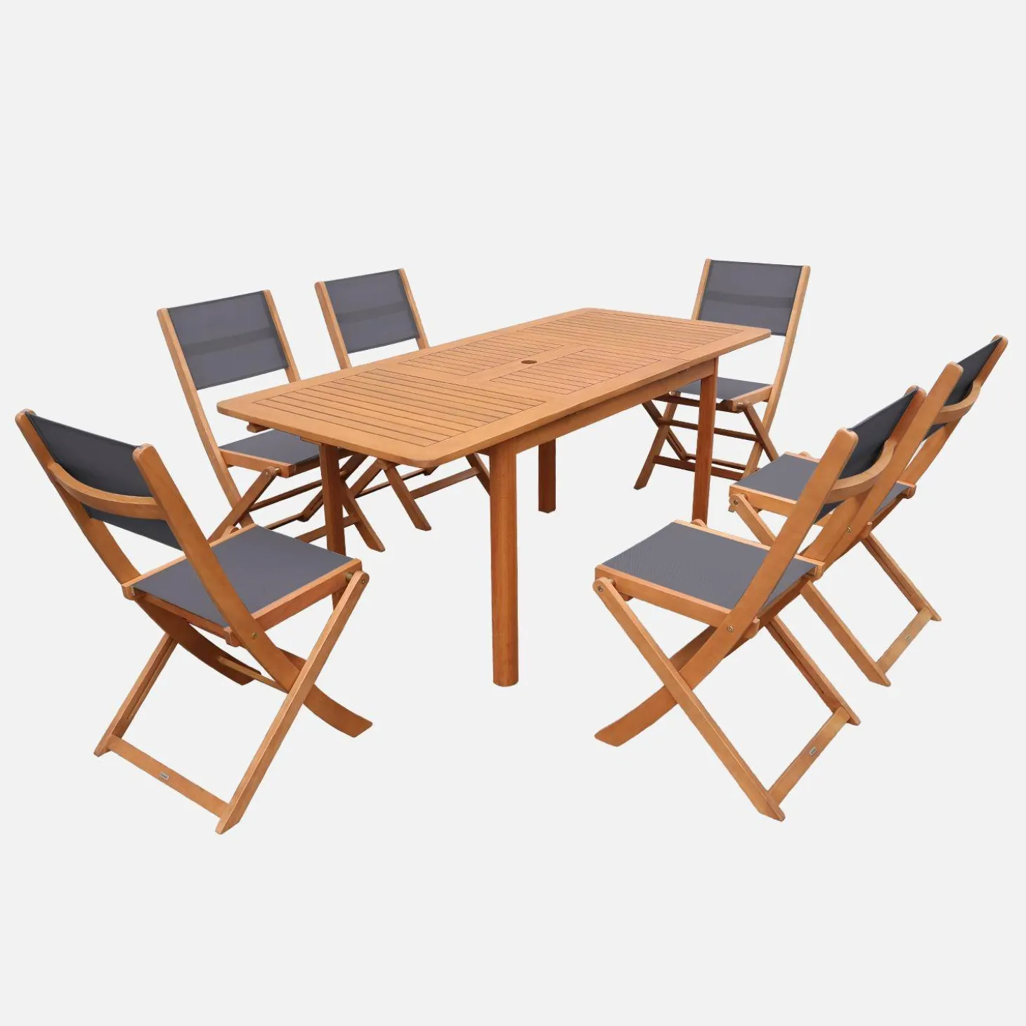 Uitschuifbare tuintafel van hout + 6 stoelen