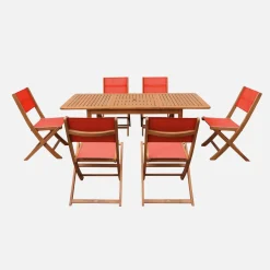 Uitschuifbare tuintafel van hout + 6 stoelen