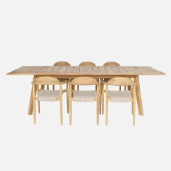Uitschuifbare tuintafel van acaciahout met 6 stoelen