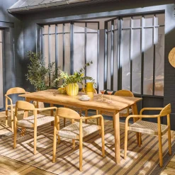 Uitschuifbare tuintafel van acaciahout met 6 stoelen