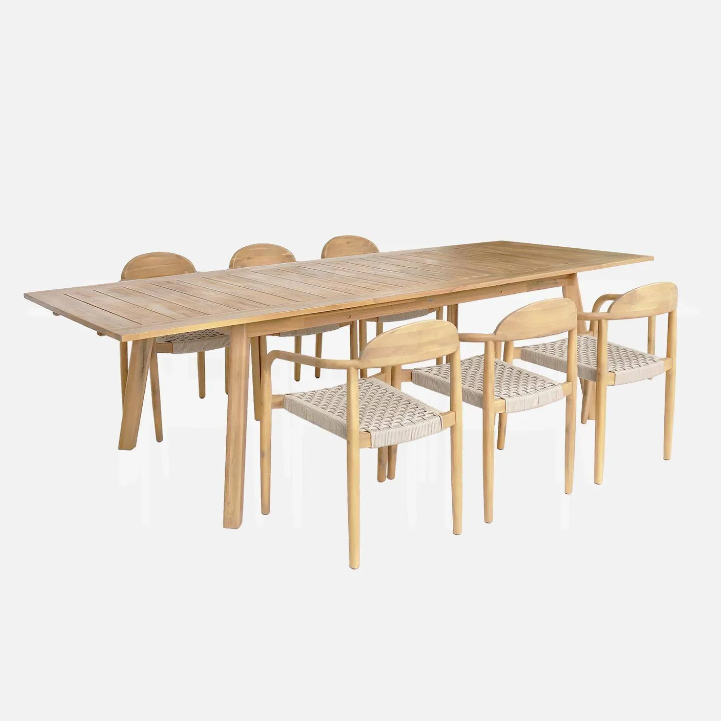 Uitschuifbare tuintafel van acaciahout met 6 stoelen