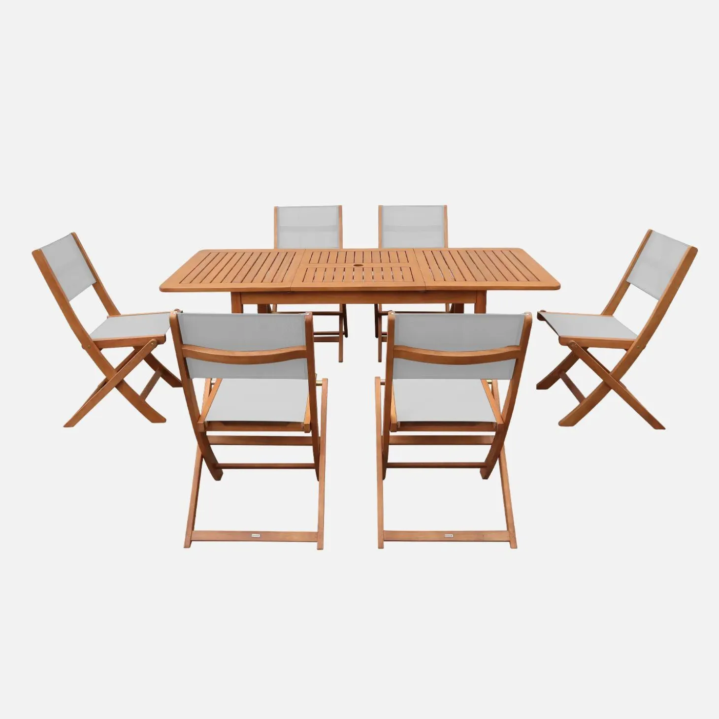 Uitschuifbare tuintafel van hout + 6 stoelen