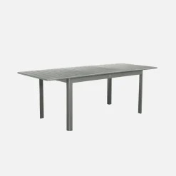 Uitschuifbare tuintafel van aluminium, 6 stoelen, waarvan 2 met armleuning