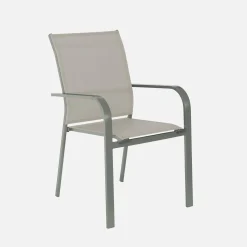 Uitschuifbare tuintafel van aluminium, 6 stoelen, waarvan 2 met armleuning