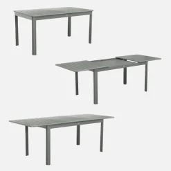 Uitschuifbare tuintafel van aluminium, 6 stoelen, waarvan 2 met armleuning