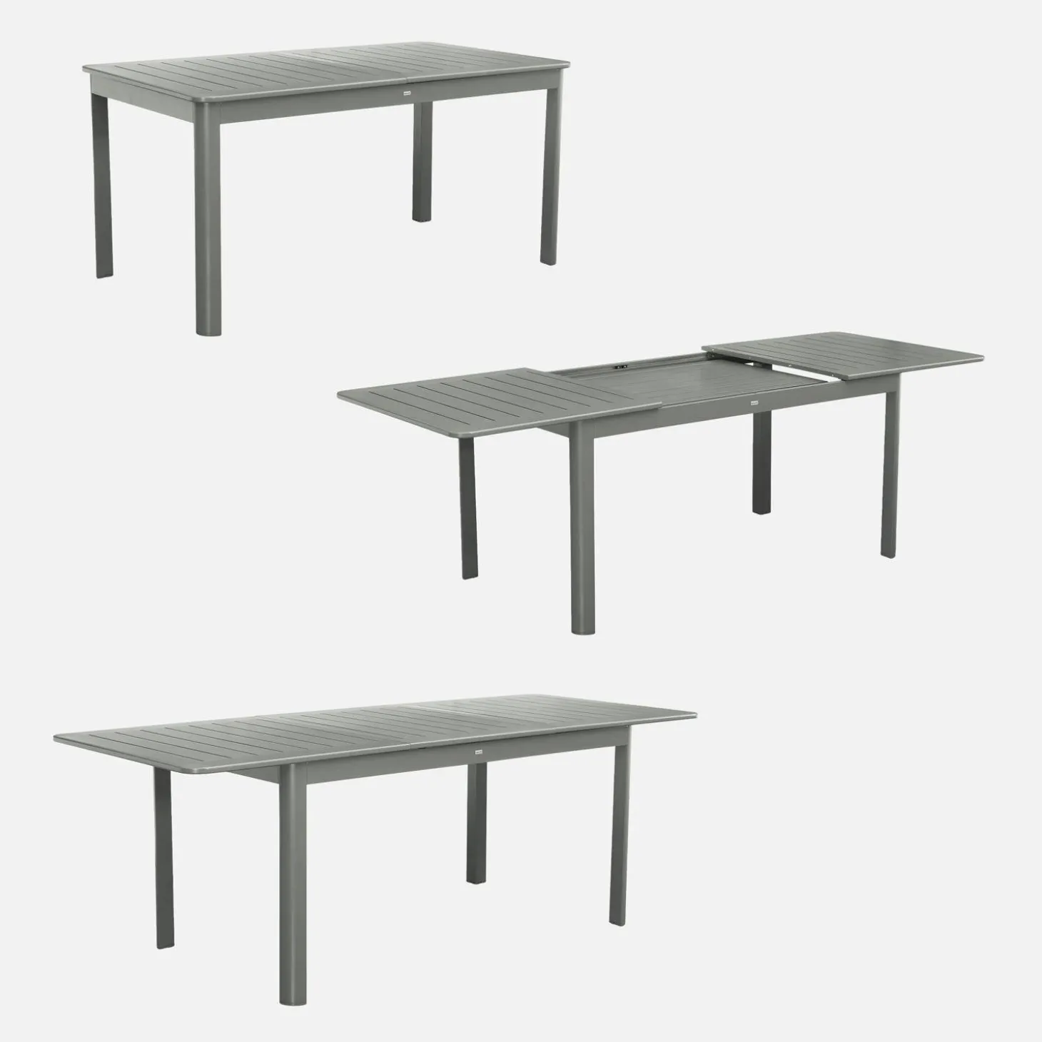 Uitschuifbare tuintafel van aluminium, 6 stoelen, waarvan 2 met armleuning