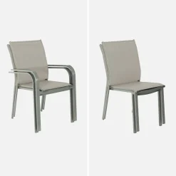 Uitschuifbare tuintafel van aluminium, 6 stoelen, waarvan 2 met armleuning