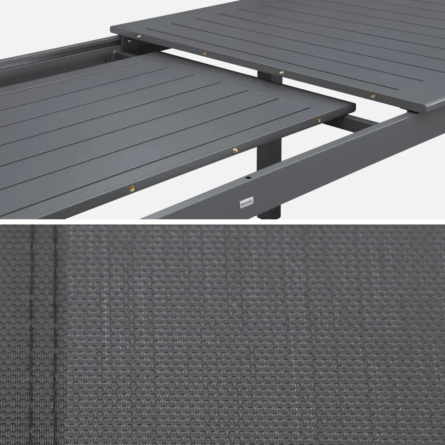 Uitschuifbare tuintafel van aluminium en textileen, 8 stoelen