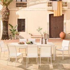 Uitschuifbare tuintafel van aluminium en textileen, 10 stoelen