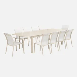 Uitschuifbare tuintafel van aluminium en textileen, 10 stoelen