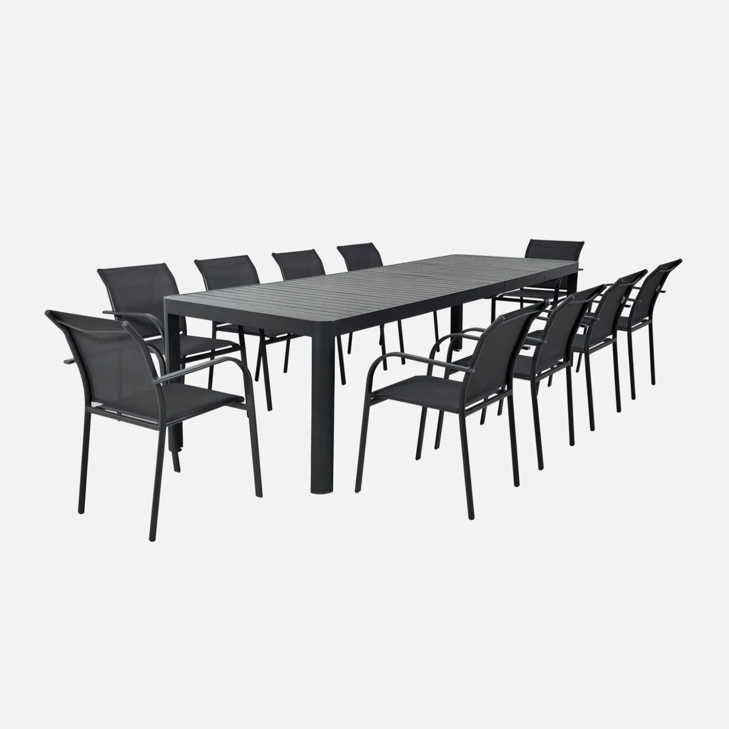 Uitschuifbare tuintafel van aluminium met 10 stoelen