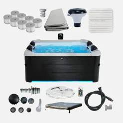 Vaste spa 6 plaatsen 160cm grijs hydromassages, 4 kussens, 8 filters afdekzeil