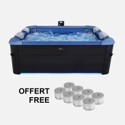 Vaste spa 6 plaatsen, 160cm vierkant, hydromassage met 4 kussens, 8 filters en afdekzeil