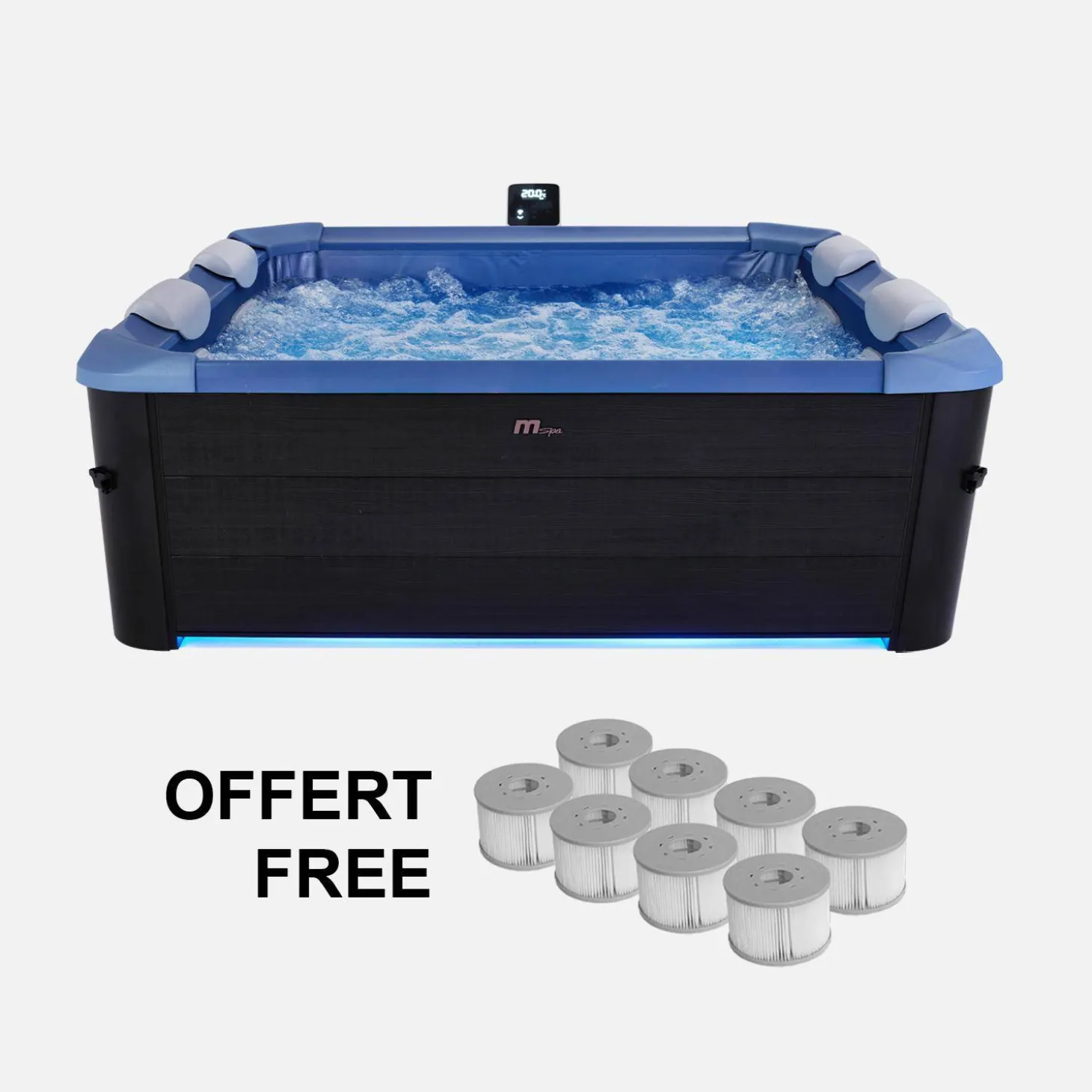 Vaste spa 6 plaatsen, 160cm vierkant, hydromassage met 4 kussens, 8 filters en afdekzeil