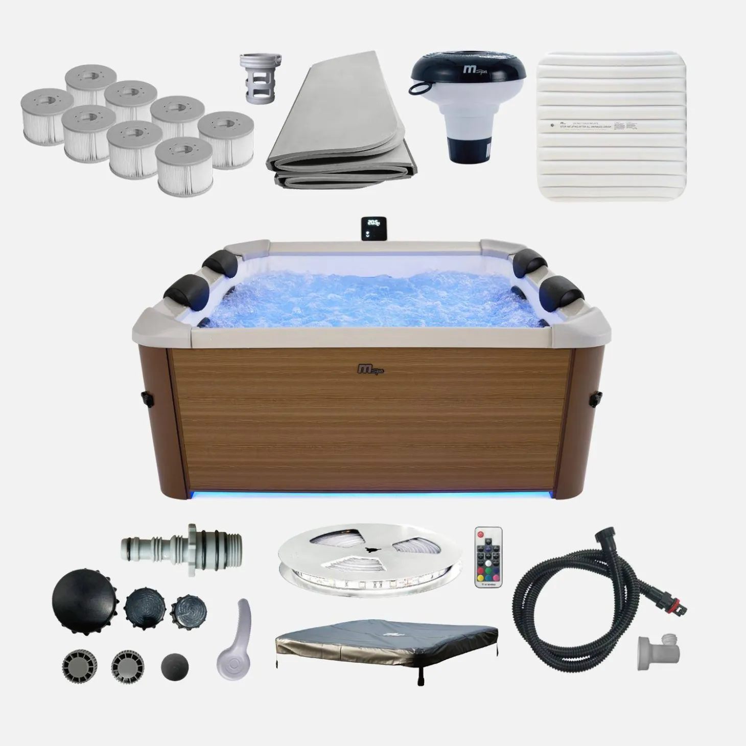 Vaste spa 6 plaatsen hydromassage, 4 kussens + 8 filters, OSLO AMBER