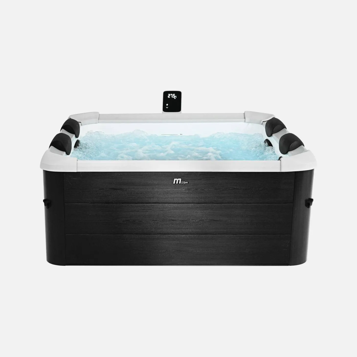 Vaste spa voor 6 personen, 180 cm vierkant, hydromassage, 4 kussens, afdekzeil + hoes