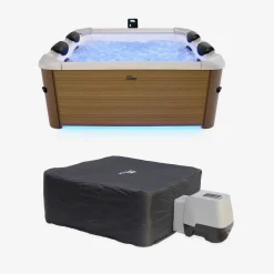 Vaste spa voor 6 personen, 160 cm vierkant, hydromassage, 4 kussens, afdekzeil + thermische hoes