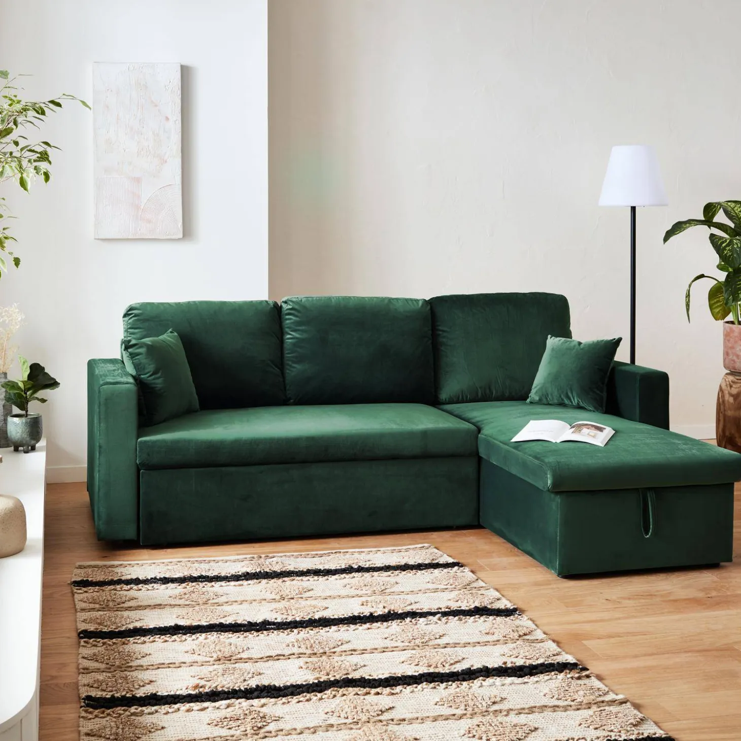 Velours driezits slaapbank