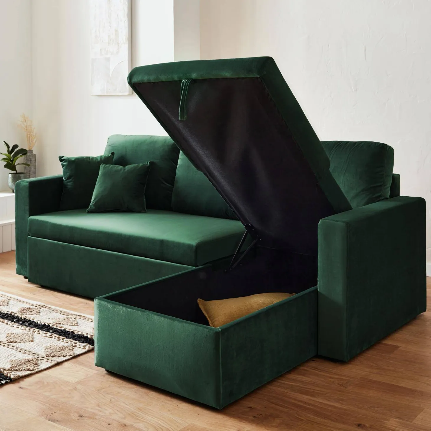 Velours driezits slaapbank
