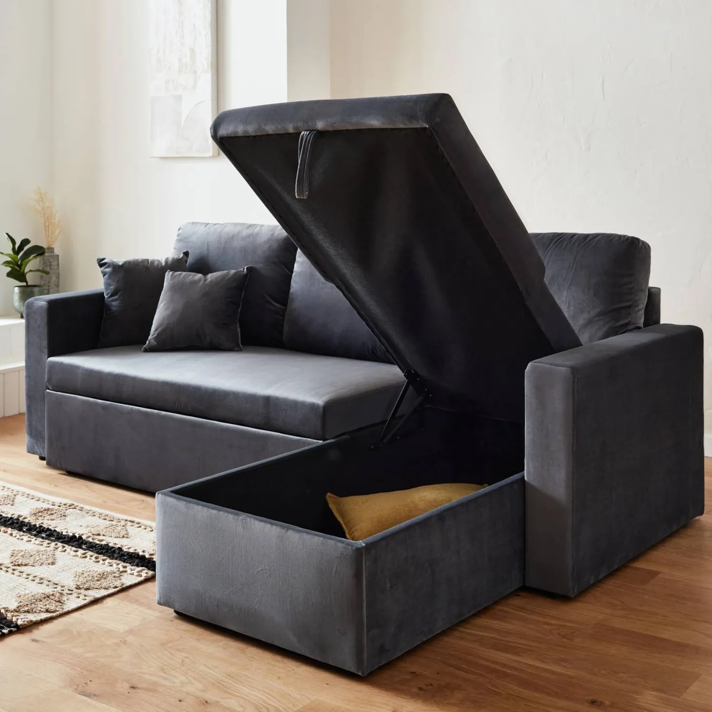 Velours driezits slaapbank