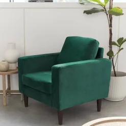 Velours fauteuil met houten poten