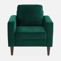 Velours fauteuil met houten poten