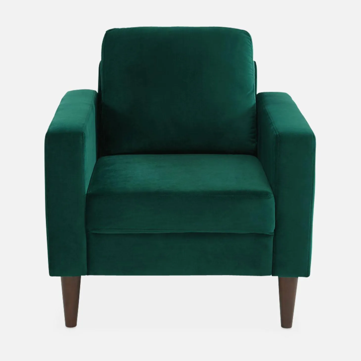 Velours fauteuil met houten poten