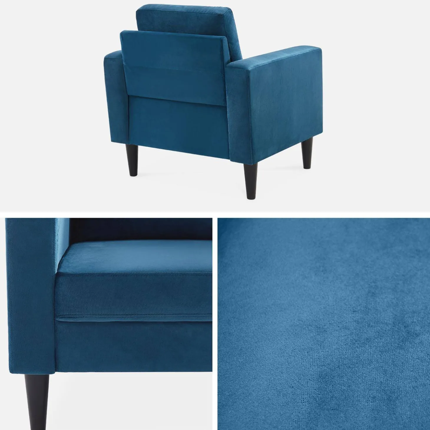 Velours fauteuil met houten poten