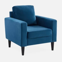 Velours fauteuil met houten poten