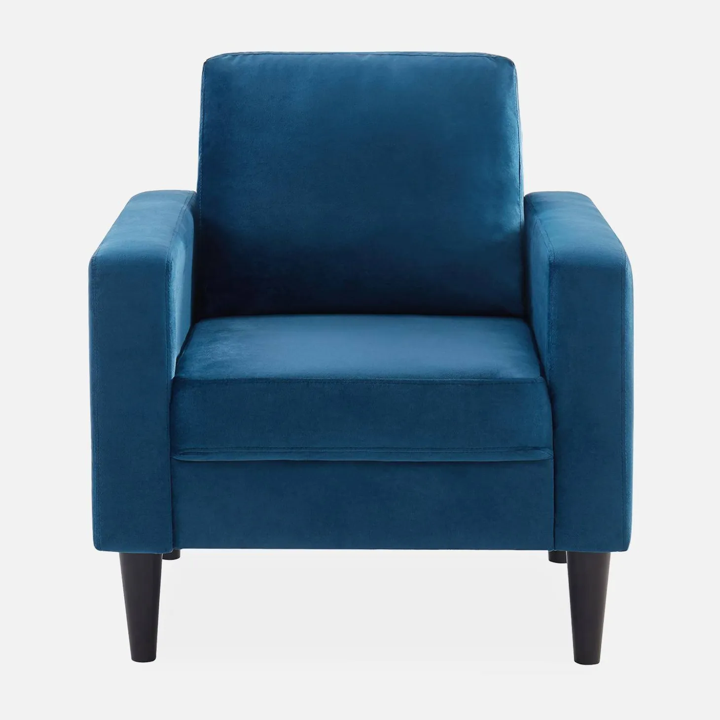 Velours fauteuil met houten poten