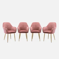 Velours fauteuil met metalen poten (set van 4)