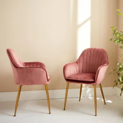 Velours fauteuil met metalen poten (set van 2)