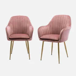 Velours fauteuil met metalen poten (set van 2)