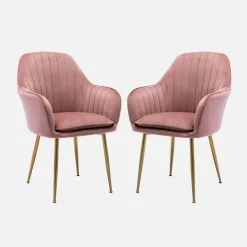 Velours fauteuil met metalen poten (set van 2)