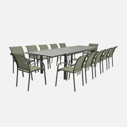 Verlengbare tuintafel met 10 stoelen van aluminium en textileen